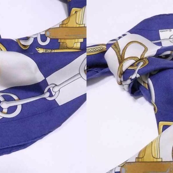 Auth HERMES Carre 90 Cliquetis Scarf Blue/Multicolor 100% Silk - Picture 7 of 12